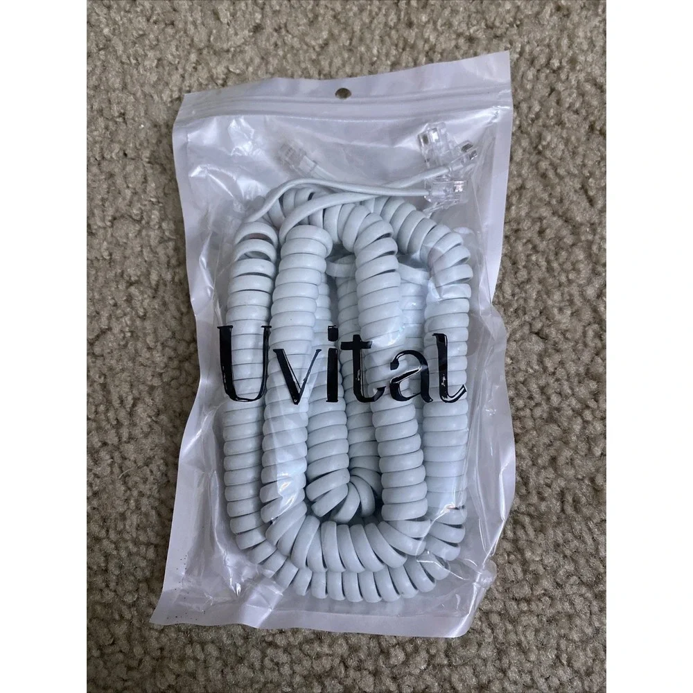 Uvital 2 Pack Phone Cord for Landline, 1.4 FT Coiled White Telephone 2PCS-8FT